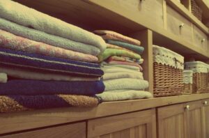 neatly organized linen closet